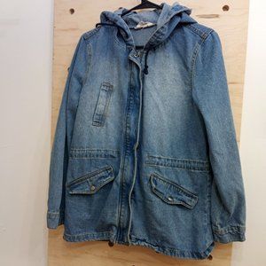 Women's Ci Sono Denim Jacket Coat Size MEDIUM  Pockets Hood Drawstring